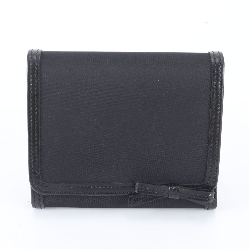 極美品 プラダ レザー ナイロン 三つ折り 財布 長財布 コンパクト ウォレット 本革 ブラック 黒 レディース WTM EL3-9【中古】