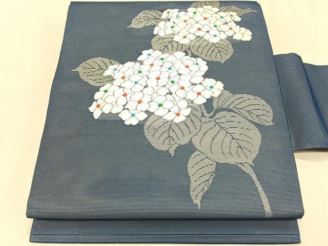 平和屋着物＊夏物　九寸名古屋帯　唐織　紫陽花　金銀糸　正絹　逸品　CABK1321fb