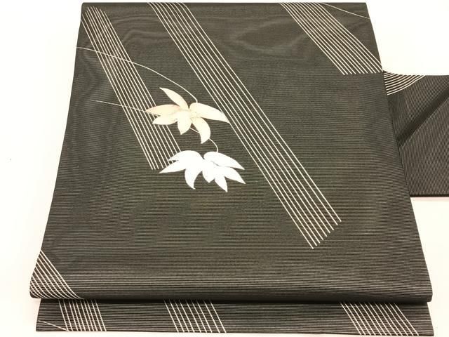 平和屋着物＊夏物　九寸名古屋帯　枝花文　黒地　CABK1346fb 13,000円