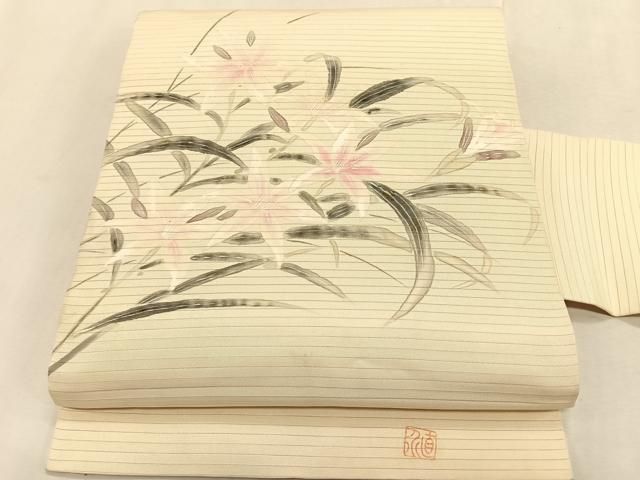 平和屋着物＊夏物　絽塩瀬　九寸名古屋帯　作家物　手描き　枝花文　正絹　逸品　CABK1360fb 20,800円