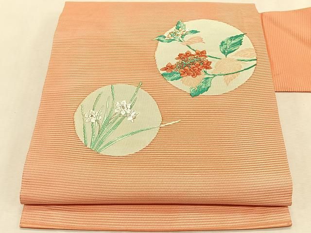 平和屋着物＊夏物　九寸名古屋帯　唐織　枝花丸文　銀糸　正絹　逸品　CABK1361fb 13,468円