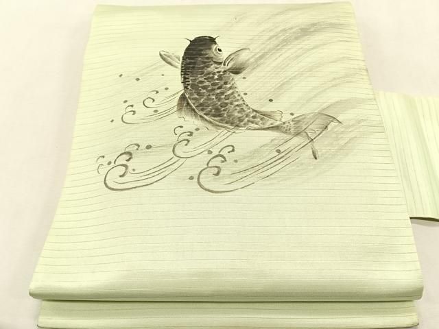 平和屋着物＊夏物　九寸名古屋帯　作家物　手描き　鯉立波文　CABK1383fb 20,800円