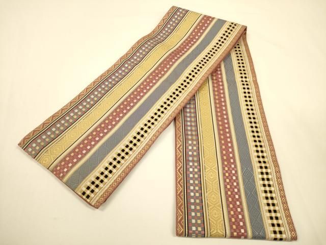 平和屋着物●本場筑前博多織　半幅帯　幾何学間道　証紙付き　正絹　逸品　CABI5094ak 33,800円