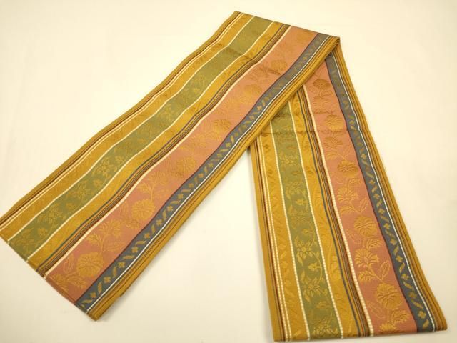 平和屋着物●本場筑前博多織　半幅帯　草花間道　正絹　逸品　CABI5107ak