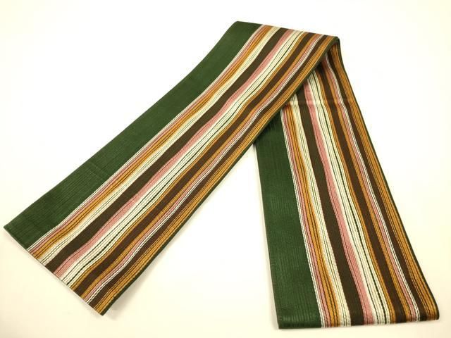 平和屋着物●本場筑前博多織　半幅帯　縞　正絹　逸品　CABI5115ak 23,088円