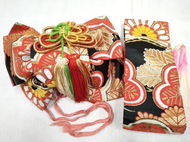 平和屋着物[]女の子　子供　つけ帯　松取り菊文　黒地　金糸　DABG3185ma
