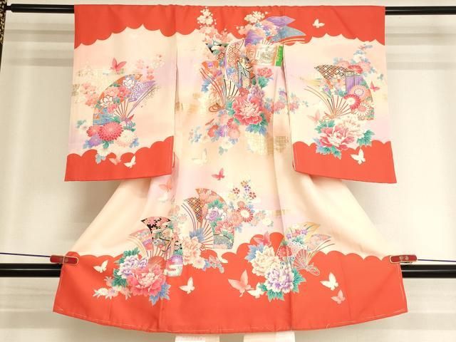 平和屋着物[]お宮参り　女の子　祝着　産着　初着　のしめ　扇面花蝶文　暈し染め　金彩　逸品　AABJ5693ja 16,614円