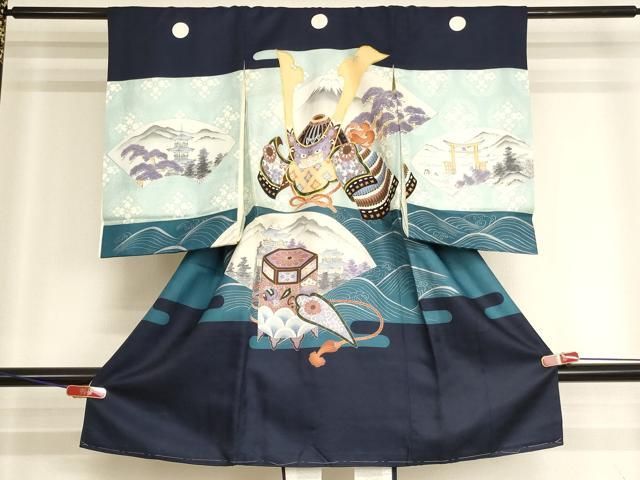平和屋着物[]お宮参り　男の子　祝着　産着　初着　のしめ　刺繍　兜　地紙風景文　金糸　逸品　AABJ5694ja