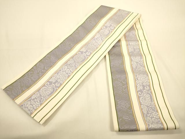 平和屋着物●本場筑前博多織　半幅帯　小野和也作　花唐草間道　証紙付き　正絹　逸品　未使用　CABI5080ak