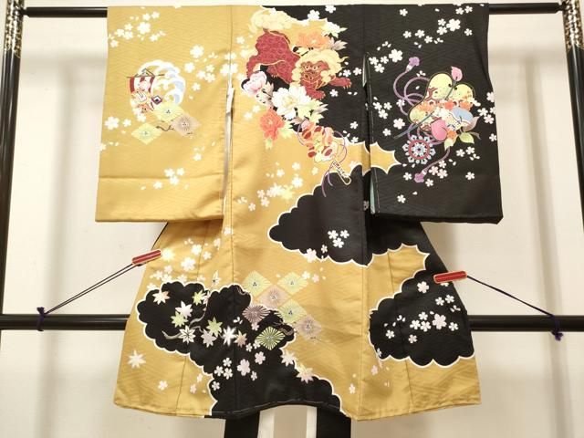 平和屋着物[]お宮参り　男の子　祝着　産着　初着　のしめ　刺繍　唐獅子花文　宝尽くし　黒地　金彩　未使用　DABH5163ea　 17,082円