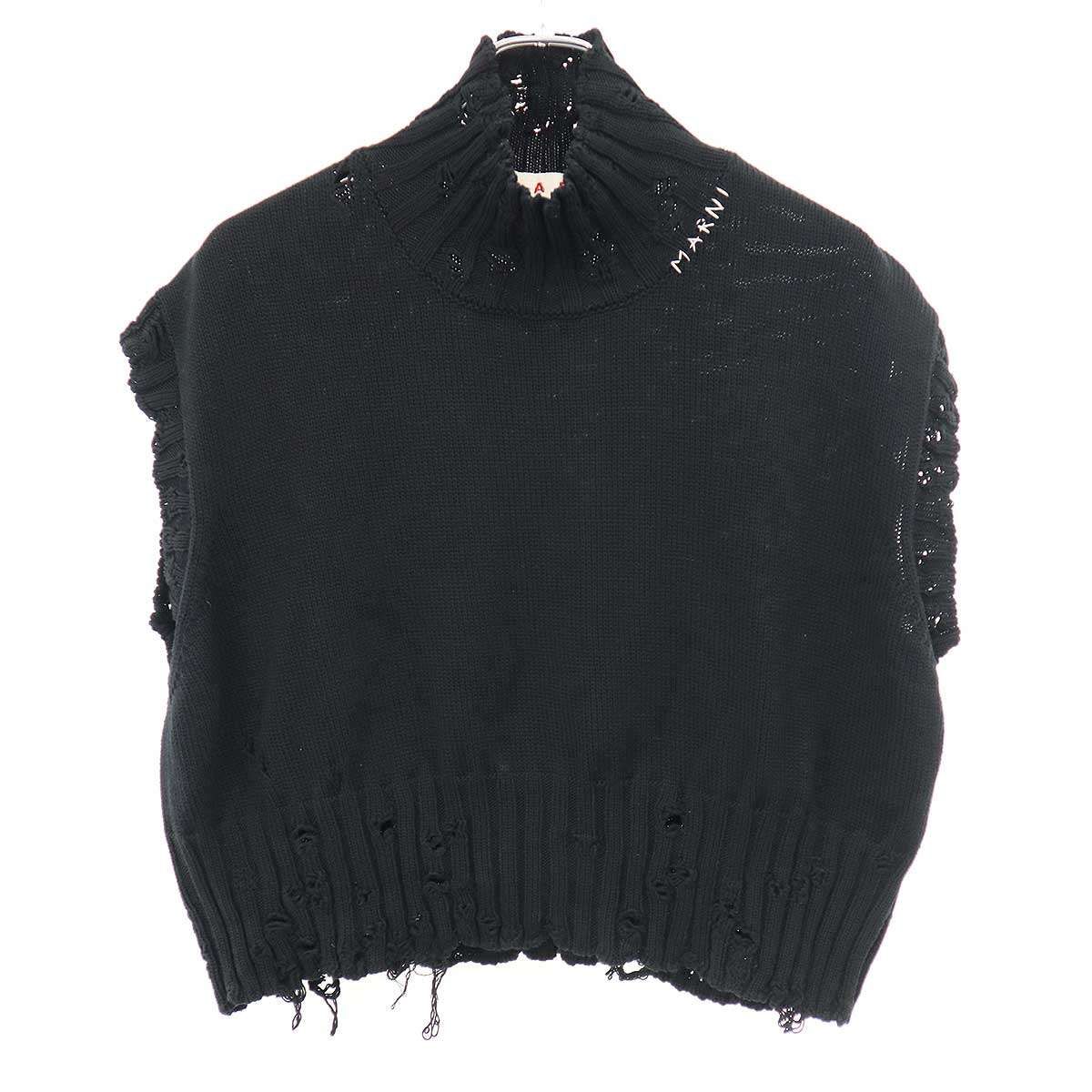 MARNI マルニ 23AW ダメージデザインクロップドニットベスト DVMD0140A0 ブラック 42