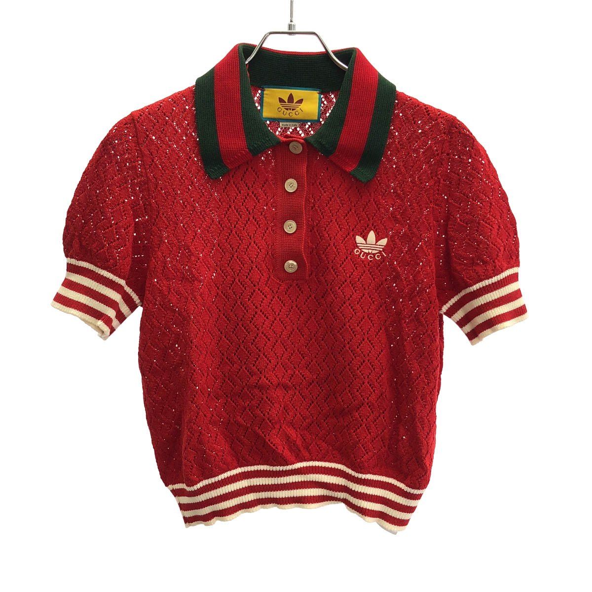 GUCCI×adidas グッチ×アディダス ショートスリーブニットポロシャツ 693832 XKCDM レッド S