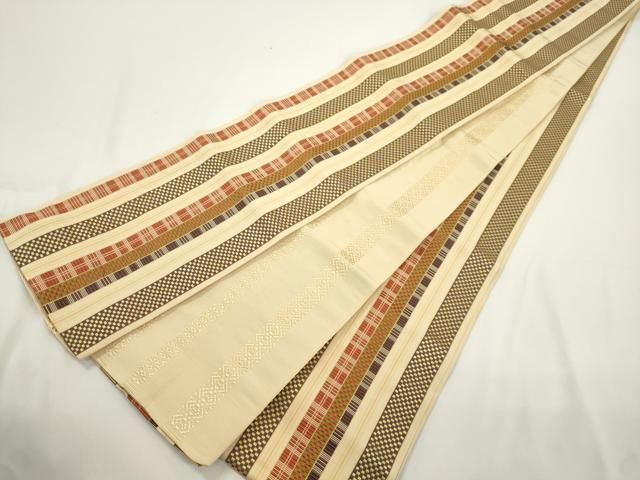 平和屋着物●本場筑前博多織　両面　半幅帯　縞　献上　正絹　逸品　CABJ9210dy 20,800円