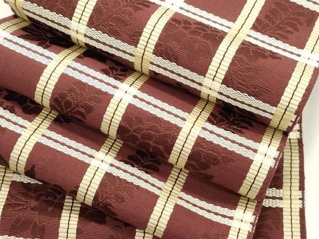 平和屋着物●本場筑前博多織　半幅帯　格子草花文　正絹　逸品　CABJ9218dy 31,200円