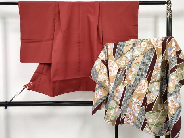 平和屋着物[]七五三　男の子　祝着・羽織セット　蘇芳色　矢羽吉祥花文　DABG3178ma