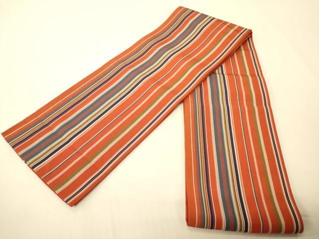 平和屋着物●本場筑前博多織　半幅帯　縞　正絹　逸品　CABI5055ak 20,800円