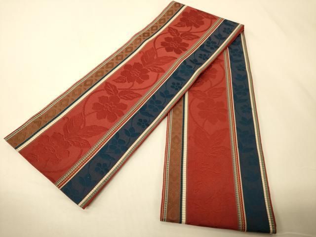 平和屋着物●本場筑前博多織　半幅帯　花唐草間道　正絹　逸品　CABI5060ak 14,976円