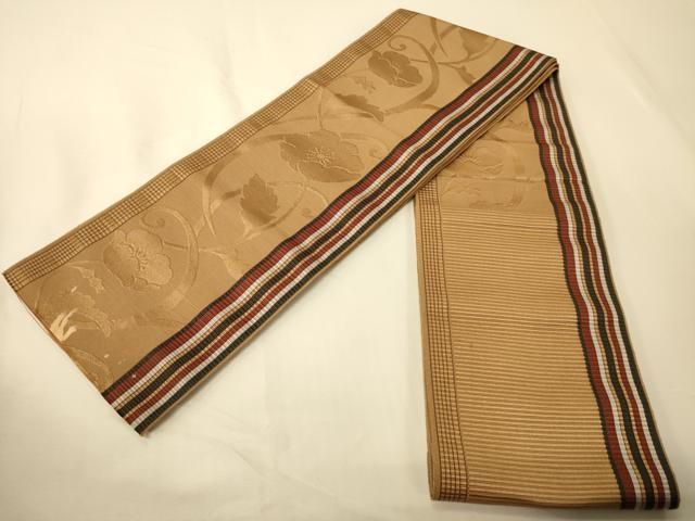 平和屋着物●本場筑前博多織　半幅帯　大倉織工場謹製　草花間道　証紙付き　正絹　逸品　CABI5062ak 31,200円