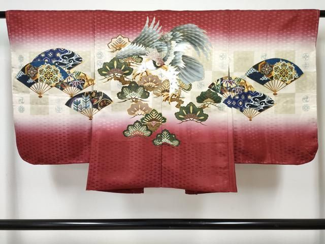 平和屋着物[]七五三　男の子　子供　羽織　鷹　鷲　扇面花松文　暈し染め　金彩　洗える着物　未使用　DABG3106ma 14,768円