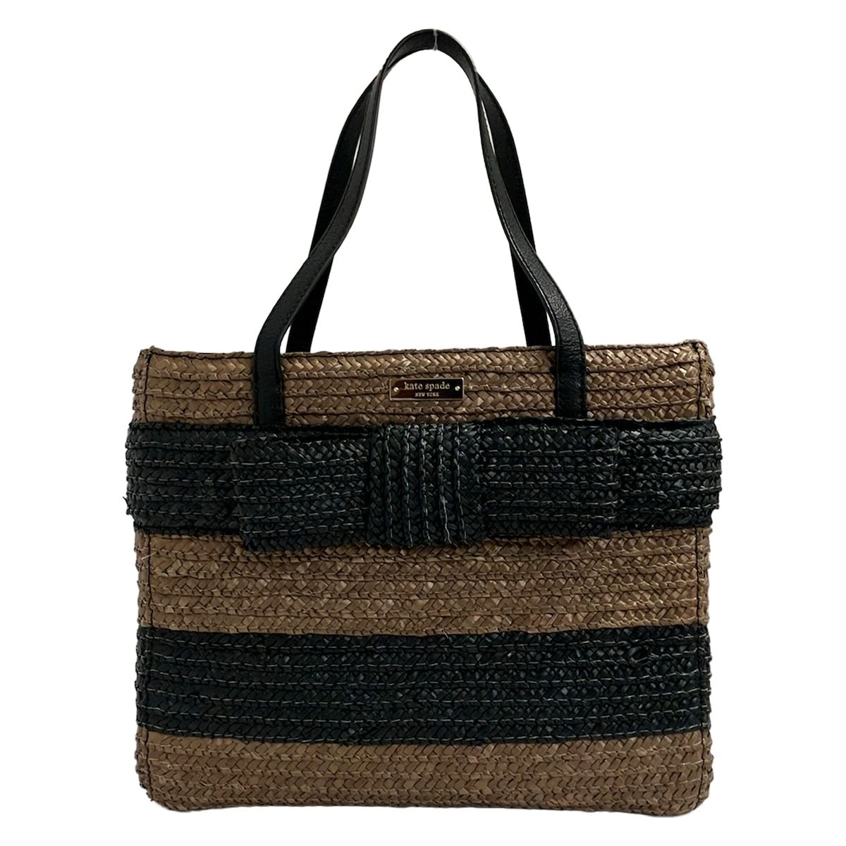 Kate spade(ケイトスペード) トートバッグ ボウブリッジストロークイン PXRU3448 ダークブラウン×黒 かごバッグ/リボン/ボーダー レザー 5,913円