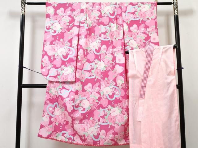 平和屋着物[]七五三　女の子　松田聖子　SEIKOMATSUDA　７歳　祝着　四つ身　襦袢(単衣)セット　草花文　洗える着物　DABG3062ma