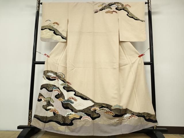 平和屋着物●訪問着 駒刺繍 道長松文 金彩 正絹 逸品 CABI9638ut