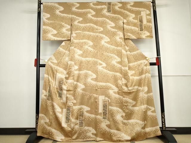 平和屋着物●訪問着 手描き 絞り 短冊重ね風景文 正絹 逸品 AABJ9919cs