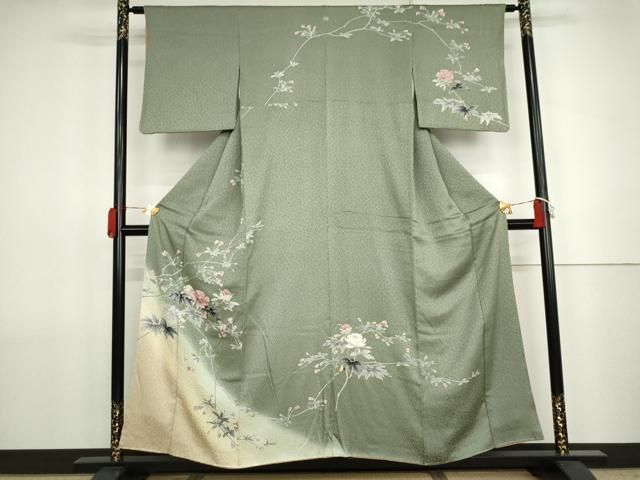 平和屋着物●訪問着　友禅　枝花文　暈し染め　正絹　逸品　AABJ8701cs