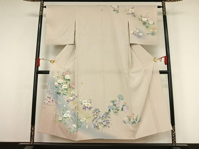 平和屋着物▽訪問着　単衣　友禅　草花文　暈し染め　正絹　逸品　AABJ6122jh