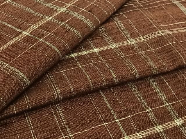 平和屋着物▽上質な紬　単衣　格子　正絹　逸品　AABJ6126jh