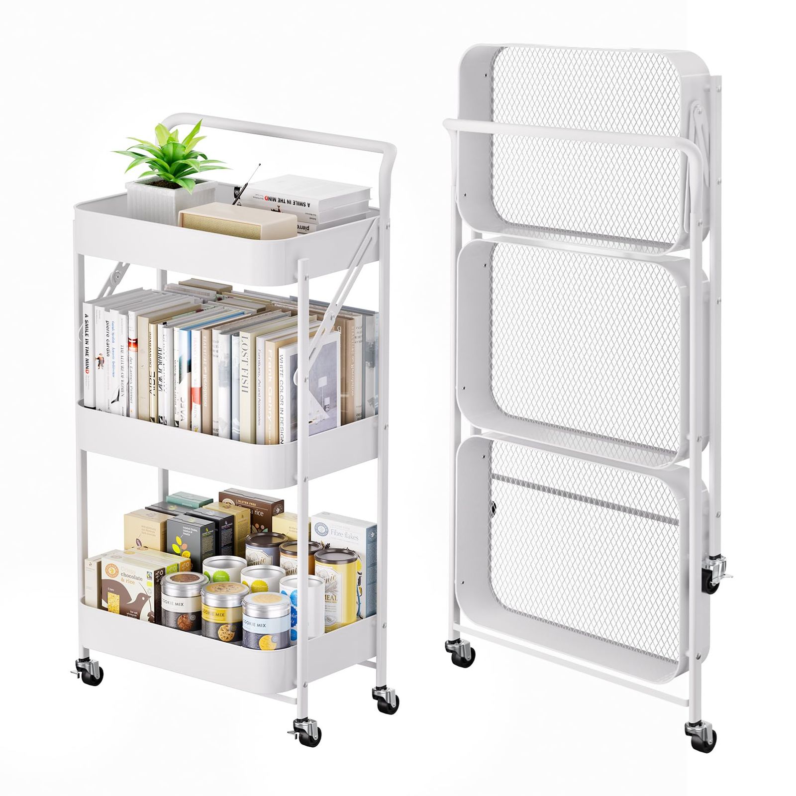 ANDWINT キッチンワゴン キッチンラック 幅46×奥行29.5×高さ87cm キャスター付き 収納ワゴン 3段 棚 メッシュ 組立不要 合金構造★ 8cccd88b
