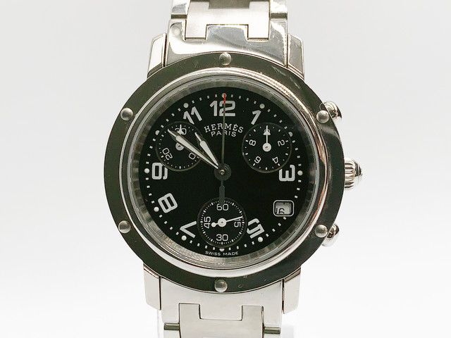 Hermes Clipper Chronograph CL1.310 クォーツ レディース 腕時計 黒文字盤