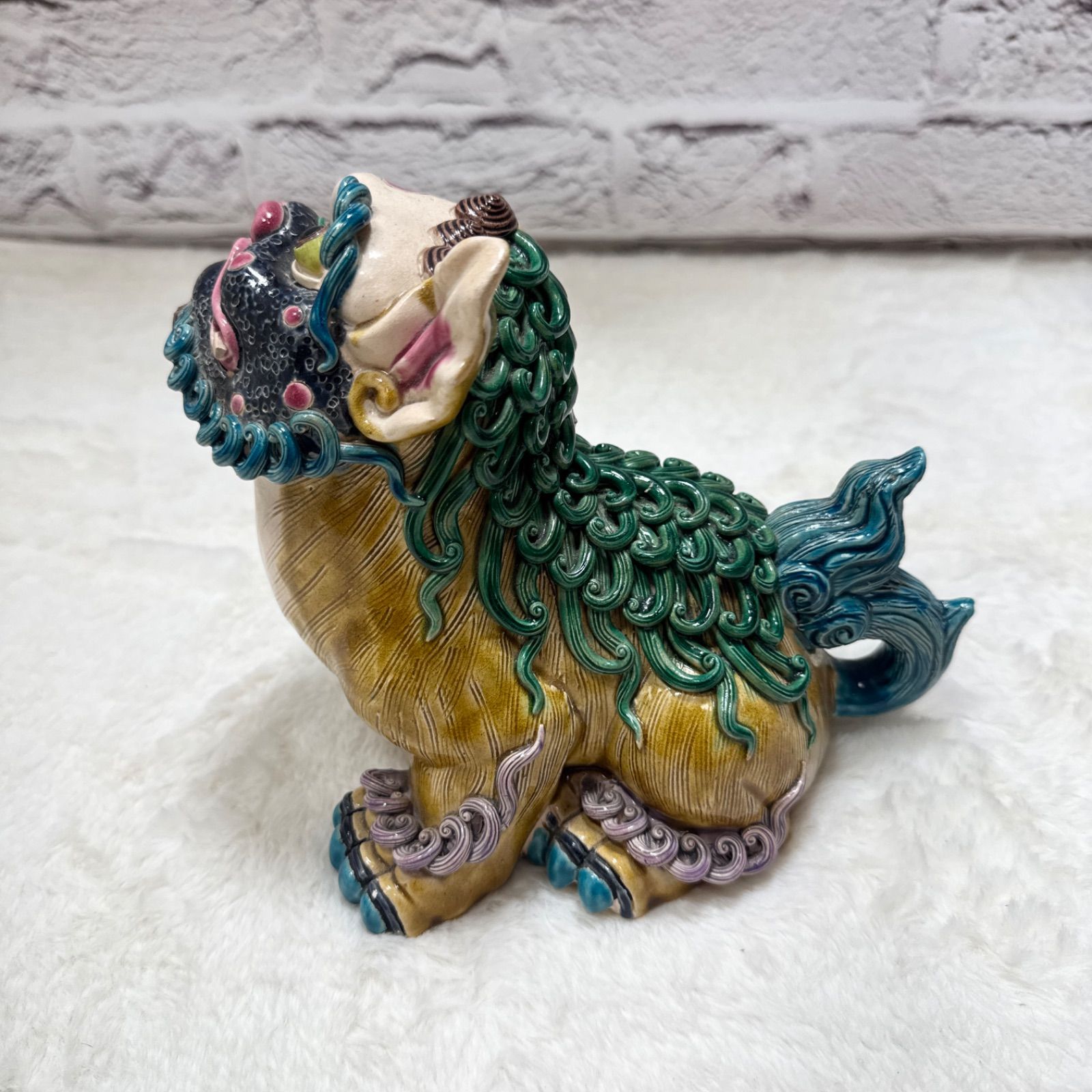 SHIWAN 石湾窯】訳あり 中国美術 陶光 陳義連 作 智匠 狛犬 獅子