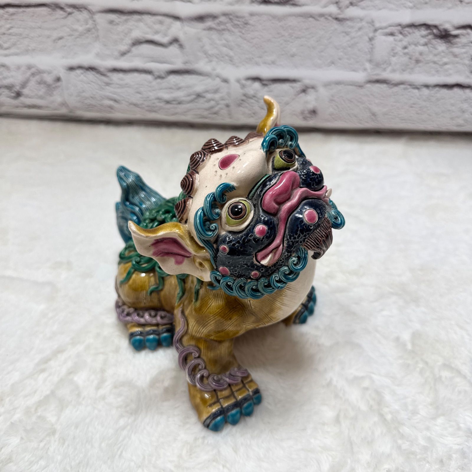 SHIWAN 石湾窯】訳あり 中国美術 陶光 陳義連 作 智匠 狛犬 獅子