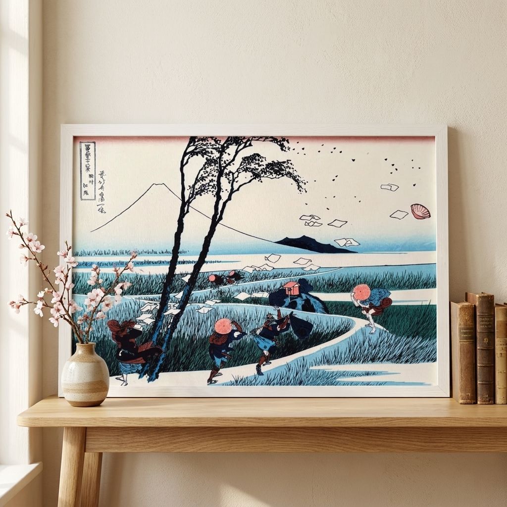 葛飾北斎 冨嶽三十六景 第18景 駿州江尻 A4額付き パブリックドメイン