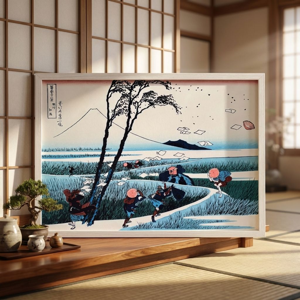 葛飾北斎 冨嶽三十六景 第18景 駿州江尻 A4額付き パブリックドメイン