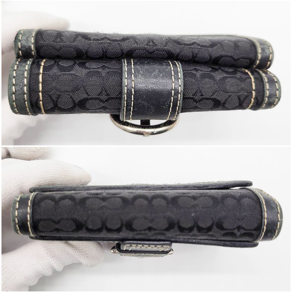 COACH コーチ 3つ折り財布 ブラック キャンバス ミニシグネチャー