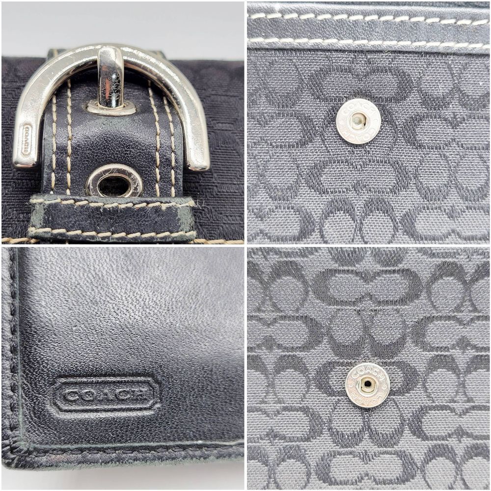 COACH コーチ 3つ折り財布 ブラック キャンバス ミニシグネチャー