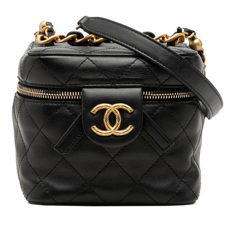 シャネル ココマーク マトラッセ スモール チェーン バニティバッグ ショルダー ブラック ラムスキン レディース CHANEL【1-0279787】