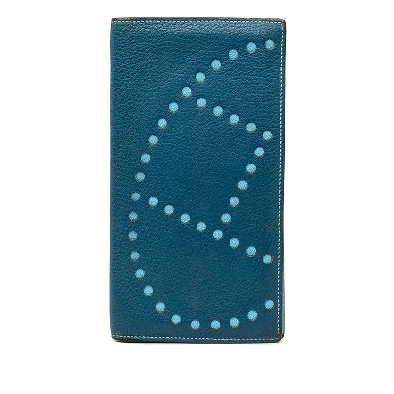 エルメス エブリン 二つ折り 長財布 札入れ □Q 2013 ブルー ネイビー シェーブル レディース HERMES【234-81382】
