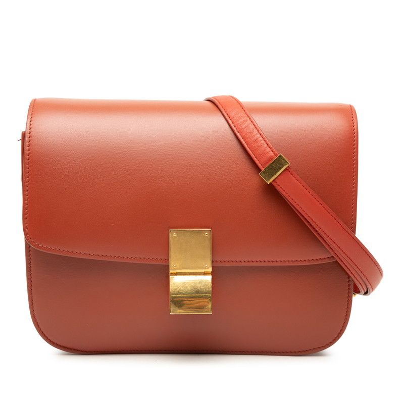セリーヌ クラシックボックス ミディアム ショルダーバッグ レッド レザー レディース CELINE【1-0281753】