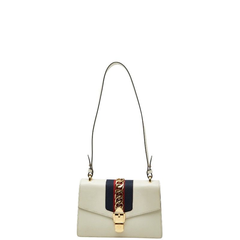 グッチ シェリーライン シルヴィ ショルダーバッグ 421882 ホワイト レザー レディース GUCCI【1-0281869】
