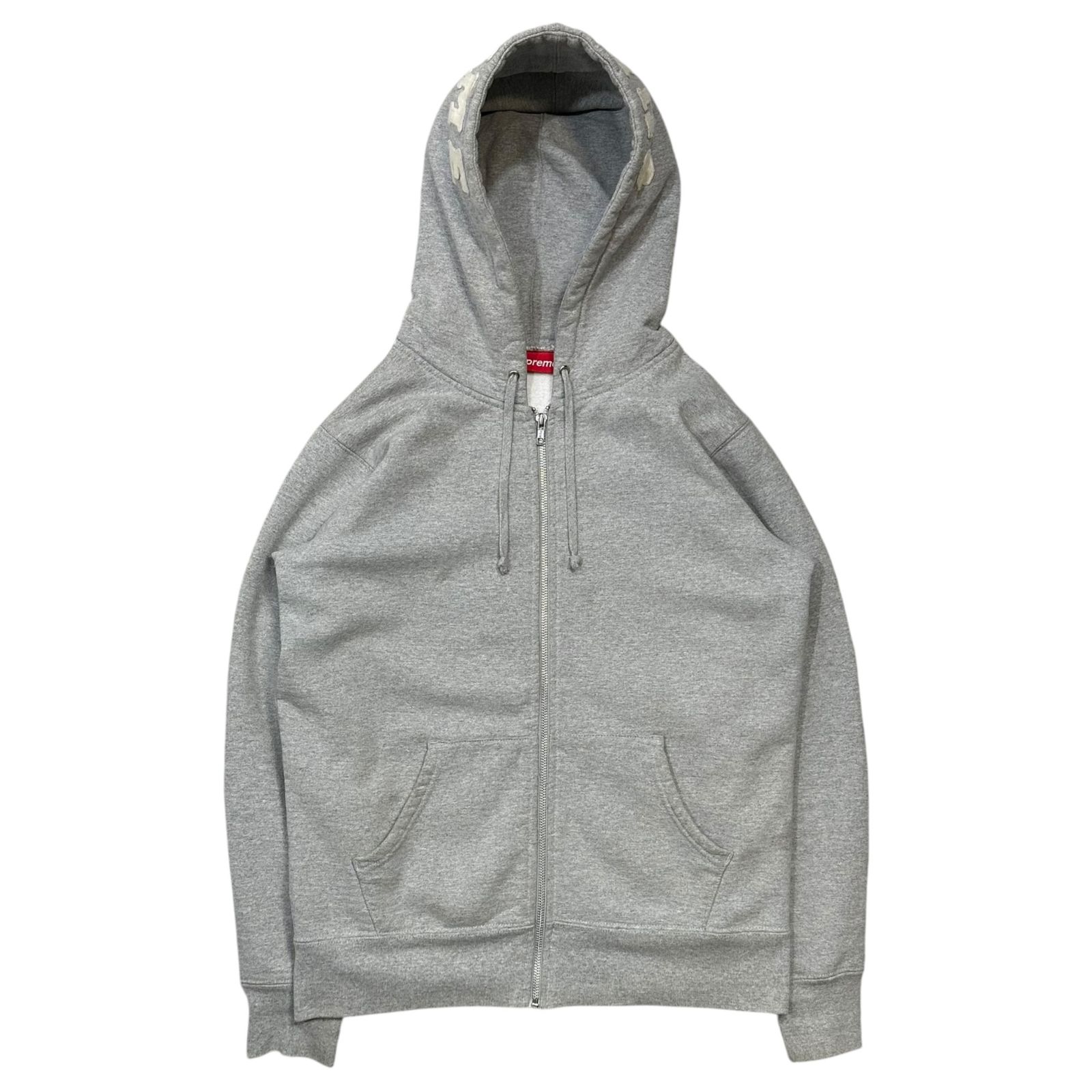 SUPREME(シュプリーム) 2015AW Felt Hooded Logo Zip Up Sweatshirt フェルト フーデッド ロゴ ジップアップ パーカー S ライトグレー