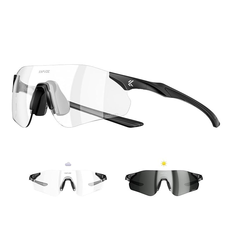 【新品】 [KAPVOE] スポーツサングラス メンズ レディース K-108 調光レンズ アジアンフィット（ランニング マラソン 登山 自転車 バイク テニス 野球） (ブラック)