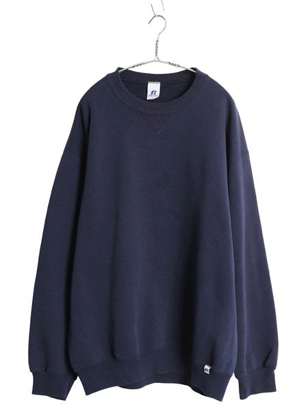 00s ラッセル 無地 スウェット メンズ レディース XL オールド ワンポイント 前V スエット トレーナー ブランク クルーネック 大きいサイズ