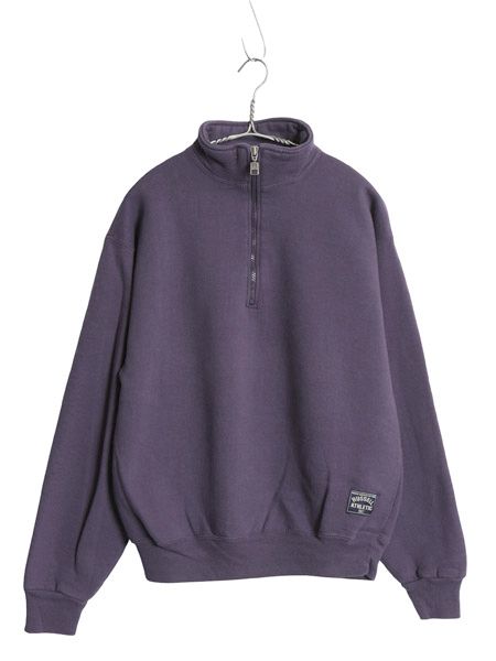 90s USA製 ラッセル ハーフジップ スウェット メンズ レディース M / オールド ワンポイント ロゴ ハイネック トレーナー 裏起毛 無地 紫