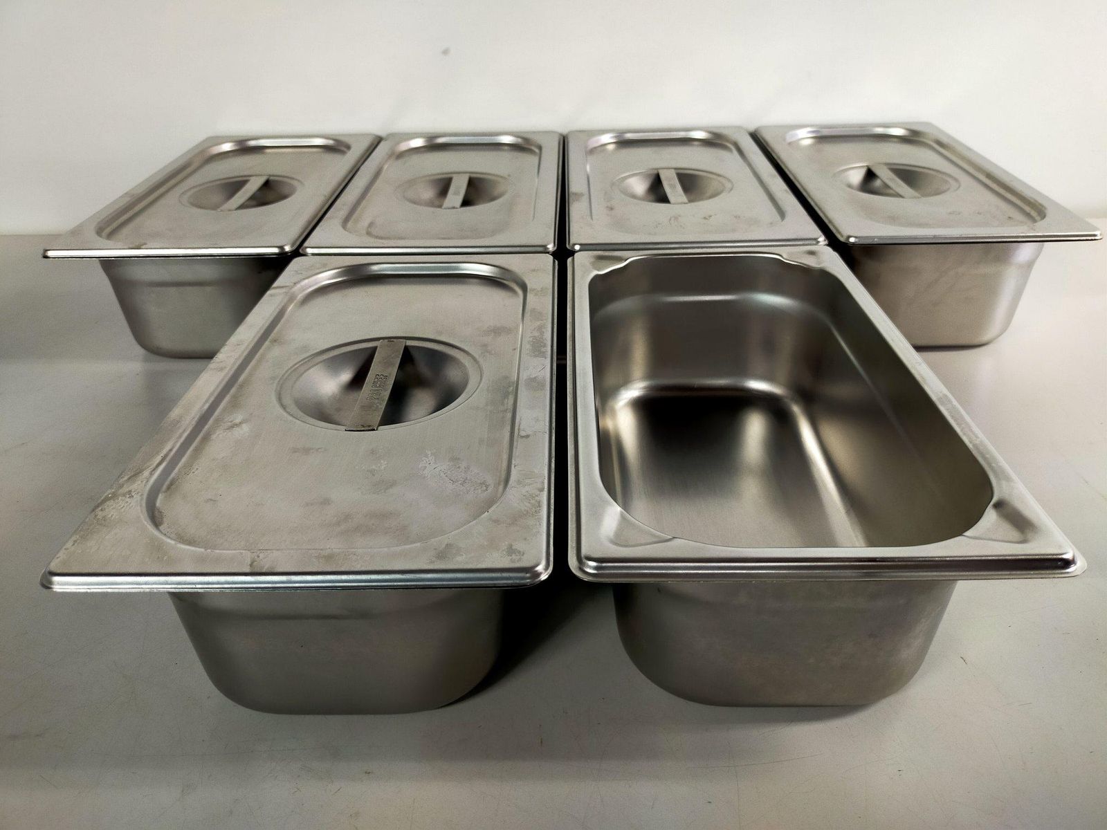 【6個セット】業務用 ステンレス ホテルパン 1/3サイズ 32.5×17.5cm深さ10cm 5枚蓋付 1個蓋なし A1797B10