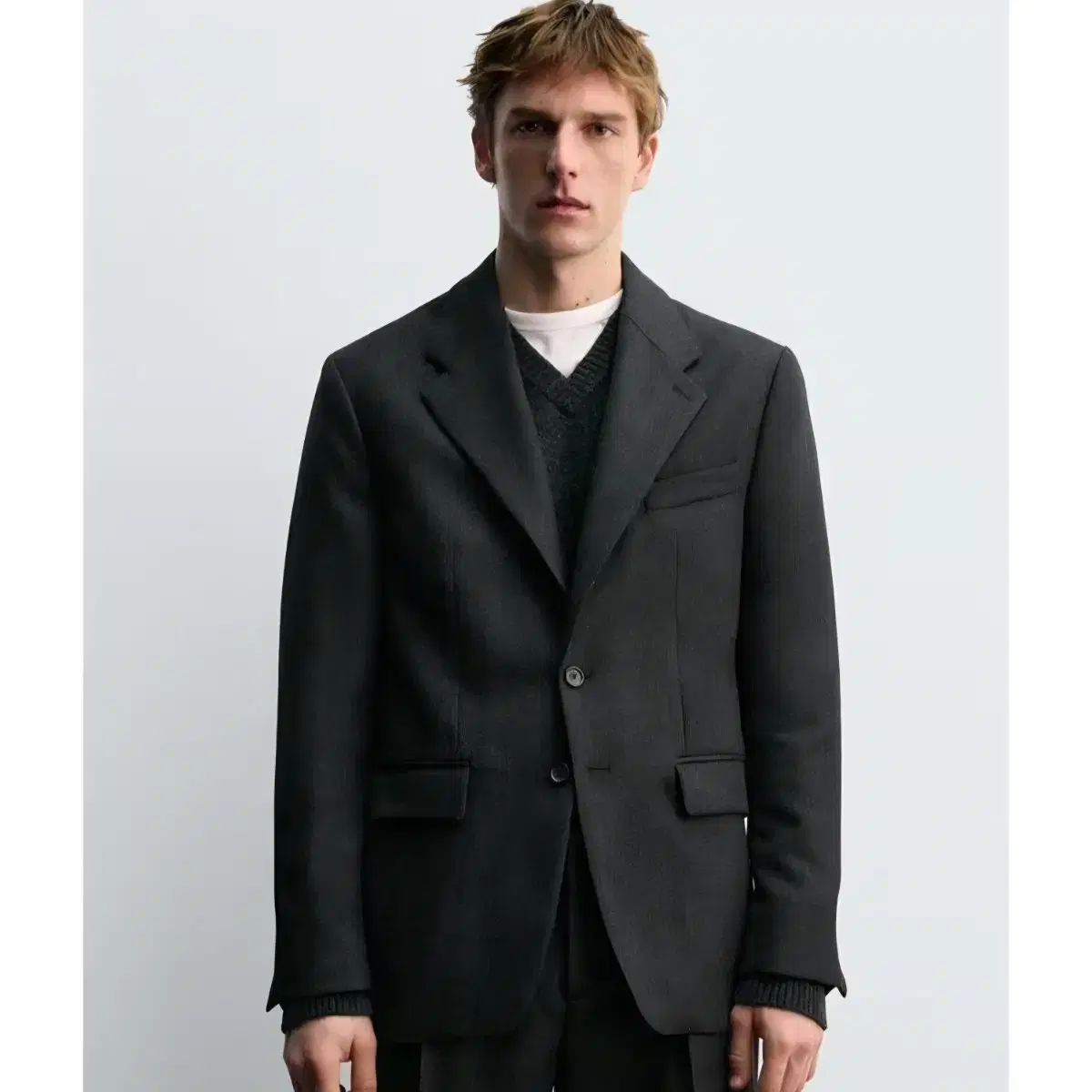新品) ZARA x ARON LEVIN コラボ 100% ウール ツイル スーツ ブレザー ジャケット MY ダークグレー 4086/892/922