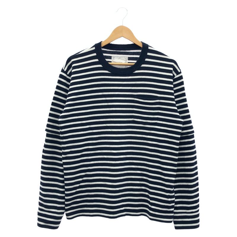 【中古】SACAI 19SS ボーダーロングTシャツ サイズ2 19-01967M ホワイト/ネイビー サカイ[19]
