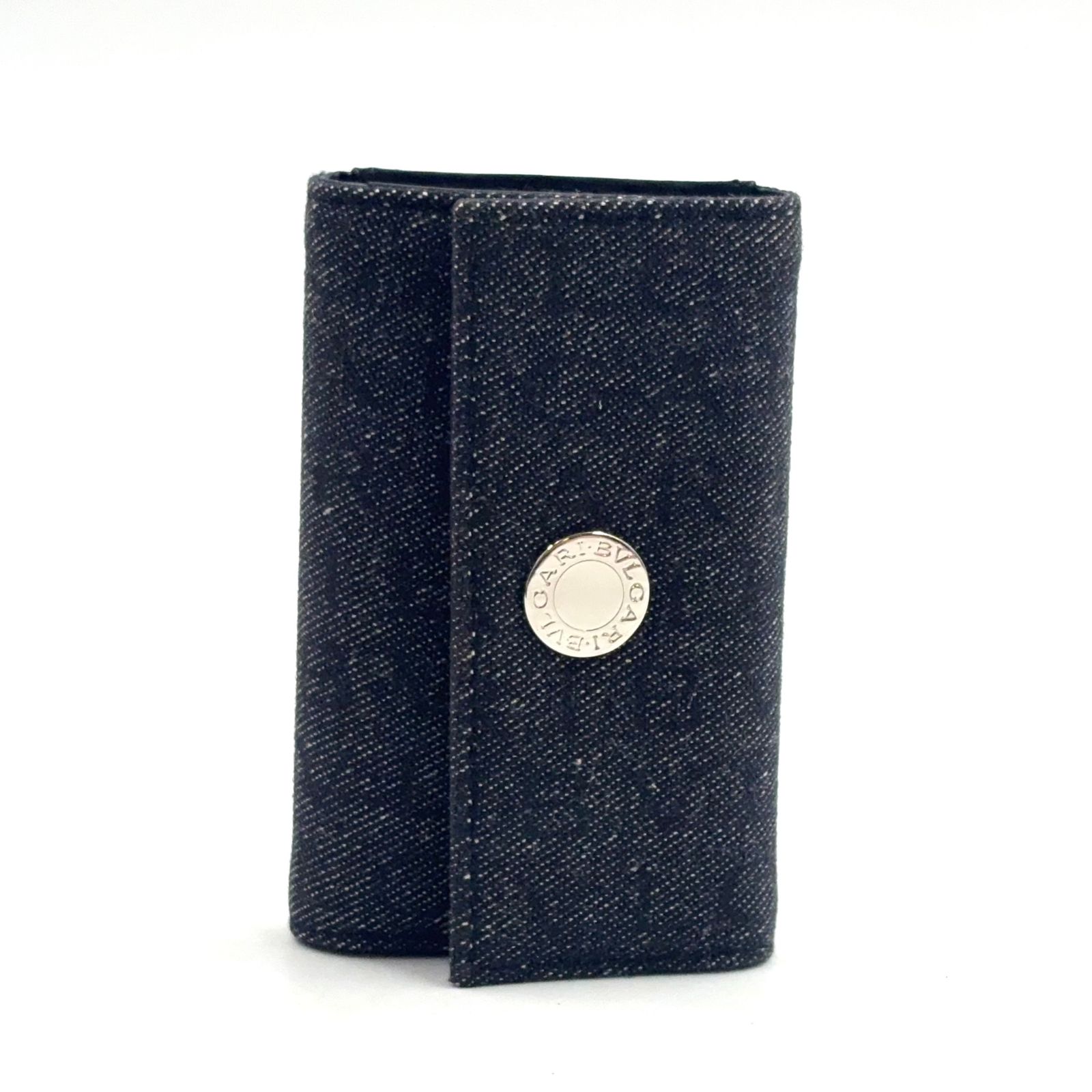 【新着】BVLGARI クラシコ グレインレザー ロゴ マニア レザー、デニム ブラック キーケース シルバー 8,867円